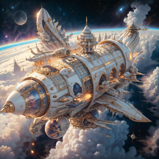 IvoryGoldAI 
spaceship in space, stars