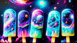 araffiction of pops with a galaxy theme on them, colorful galaxy theme colors, cosmic and colorful, Derretimento de naves espaciais!, cosmic colors, fantasy space, galaxy, espaco sideral, galaxy colored, space colors, Beeple e Jeremias Ketner, cool smooth space colours, inspirado em Cyril Rolando, space theme, gelado, space themed, surreal space, moranguinhos, 8k, --auto
