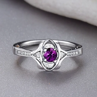 birthstone ring engagement ring, with birth flower engraved by each side