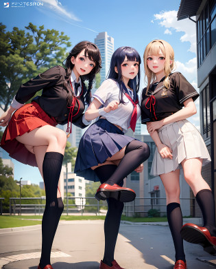 three girls in school uniforms posing for a picture, seifuku, japanese school uniform, wearing japanese school uniform, wearing school uniform, japanese girl school uniform, japanese high school, jk uniform, wearing a school uniform, high school girls, two japanese schoolgirls posing, wearing skirt and high socks, kantai collection style, trending on cgstation, young gravure idol