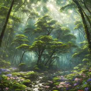 Digital illustration, detailed and intricate, realistic picture of a dense rainforest with wild flowers , the sunlight filtering through the canopy to a wide river, Dark and dirty prism effect.In the style of Yoshitaka Amano and Hayao Miyazaki, masterpiece, proportional, detailed, trending on artstation, beautiful lighting, realistic, intricate, award winning, 4k, highest quality Award-winning, 4K digital painting in the style of Yoshitaka Amano. Detailed and intricate depiction of rainforest ecosystem, masterfully capturing the chaos and drama of the nature. Beautiful lighting and cinematic composition make this piece a true masterpiece, trending on artstation --auto --s2