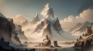In the foreground there are mountains of rivers and towns, Illustration matte painting, 4 k matte painting, 8k matte painting, 8 k matte painting, matte painting concept art, concept art matte painting, Detailed 4K concept art, dota! matte painting concept art, dota matte painting concept art, inspired by Raphael Lacoste, matte painting 4k 8k