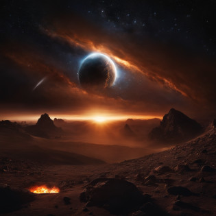 Best Quality, hight resolution, destroyed planet,space view,dark background,explosion debris,flying rocks,cracked surface,cosmic dust,fiery remnants,apocalyptic atmosphere,galaxy in distance,star-filled sky,cosmic devastation,otherworldly destruction,spectacular cosmic event,astronomical catastrophe,mesmerizing chaos,post-apocalyptic beauty,cosmic cataclysm,endless void