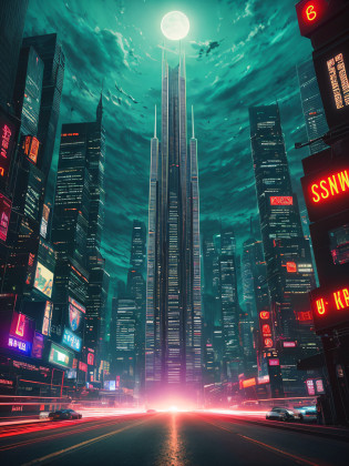 The painting depicts a surreal and futuristic landscape, A blend of awe-inspiring beauty and terror. The sky is deep, Pulsed red, The clouds seem to be alive?On the move. In the distance, Great city view view, towering skyscrapers, Neon lights, and a row of buildings. The city is illuminated by various colors and displays, Adds an overall feeling of awe and wonder.

Sin embargo, There is also a sense of horror in the picture. Buildings and structures appear to be in a state of decay and disrepair, Broken windows, Missing parts, and cracked facades. The city is vibrant, But there is a sense of confusion and unease, It seems that something is wrong.

In the foreground, There is a huge one, Sentient beings, With a distorted and inhuman appearance. Presence consists of wires, circuit, and mechanical parts, It seems to be coming out of the ground, As if rising from the depths of the earth. Its eyes glow with an intense, Red light, Its mouth opened, Rows of sharp sharpness are revealed, Metal teeth.

The background is shrouded in darkness, Only a few, Dim lights are visible in the distance. There is a sense of the unknown and uncertainty, As if the world beyond the cityscape is vast and wild.

The painting captures the essence of a surreal and futuristic world, A blend of awe-inspiring beauty and terror. The images are visually stunning, It shows the world in new and unusual eyes, A mix of the familiar and the unknown.

High detail RAW color art, animation, Cartoon, (white theme), (intricately details, Fine details, ultra�-�detailed), Ray traching, Subsurface scattering, ((pastel colour)), diffused soft lighting, Shallow depth of field, By (Oliver Wetter), author?Stanley Kubrick, shot on a Canon EOS R5, 28mm lens, f/2.8, Sharp focus bokeh