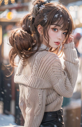 (Best Quality Detail:1.2),Realistic,8K UHD,High Definition,(1girl in:1.2),ultra-detailliert,high quality texture,Intricate details,Detailed texture,Finely detailed,high detailing,extremely details CG,high quality shadow,Detailed beautiful delicate face,Detailed beautiful delicate eyes,depth of fields,Ray tracing,in her 20s,Pretty Kpop Girl,(korean ulzzang face:1.1),Slender face,(ulzzang -6500-v1.1:0.6),pureerosface_v1,gloweyes,blush,Glossy lips,Perfect body, (Choker,cleavage,Sweaters, pantyhose:1.1), (Brown hair, Ponytail:1.1), Winters_Street, Snow_Particle, Christmas,1boy, , crouching cowgirl, vaginal, POV,
Looking at Viewer