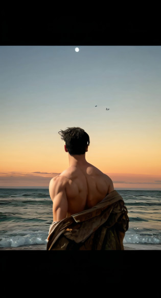 Arafeld man standing on the beach?Carrying a towel over his shoulder, Aikout Edodou Eric Zena, eric zener aykut aydogdu, male art, looking out at a sunset, hd phone wallpaper, looking at the ocean, beach surreal photography, phone wallpaper hd, proud looking away, Shirtless, watching the sunset, Wallpaper phone