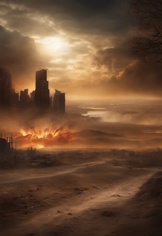# Mind Map: Desolate Post-Apocalyptic Landscape

## Description
- Haunting and thought-provoking image of the end of the world
- Depicts a desolate, post-apocalyptic landscape
- Crumbling cities, scorched earth, and foreboding sky
- Remnants of human civilization in ruins
- Nature reclaiming the land
- Subtle details hinting at causes of the apocalypse
- Conveys a sense of despair
- Leaves room for a glimmer of hope or resilience

## Elements
- Desolate landscape
- Crumbling cities
- Scorched earth
- Foreboding sky
- Ruins of human civilization
- Nature reclaiming the land
- Subtle details hinting at causes
- Sense of despair
- Glimmer of hope or resilience

## Causes of the Apocalypse
- Environmental disaster
- War
- Catastrophic event from space

## Emotions
- Fear
- Awe
- Contemplation
- Fragility of our world
- Consequences of our actions