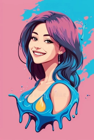 masterpiece, best quality, ( art by acrylic pouring | warm bright pastel colors | 2d minialist vector illustration | ), 1gril, beautiful woman, smile, portrait, bright background