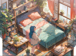 (isometric:1.3)?(White background:1.1)?(?masterpiece?top-quality:1.2)?(hight resolution:1.1)?(Top image quality)?(1girl in?solofocus:1.2)?cute little?(jewely:0.75)?(red blush:0.9)?(lanyard:0.9)?bare-legged?(dishevled hair?length hair?ruby Hair?blue colored inner hair?shinny hair?shinny skin:1.1)?dynamic ungle?livingroom?sofas?drapes?Dappled sunlight?Potted plants?The table?bookcase?paper?Desk lamp?catss