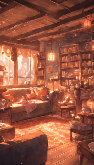 There is a living room?There are a lot of books on the shelves, cozy cafe background, cozy place, cozy environment, designed for cozy aesthetics, Relaxing concept art, cozy home background, Cozy atmosphere, pleasant cozy atmosphere, highly detailed scenario, a multidimensional cozy tavern, cozy and peaceful atmosphere, cozy living room background, cozy environment, cosy atmoshpere, highly detailed environments