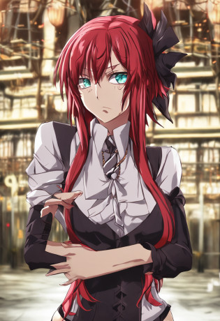 (Superb artwork of Rias Gremory:1.5), highly detailed, stunningly realistic, portrait style depiction of Rias Gremory from High School DxD.