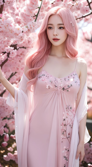 ((top-quality?8K??masterpiece:1.3))?1girl in?Slim Abs Beauty:1.3?She is a woman with the image of a beautiful cherry blossom ephemeral?possesses elegance and delicacy?

hairstyle on: Her hair was gracefully styled and delicately curled.?It has a soft style like petals.?

Hair color: Has a pale pink hair color like cherry blossom petals?It expresses gentle beauty?

Skin: Her skin is transparent?Has a shine like cherry blossom petals?

garments: She wears a delicately designed costume inspired by cherry blossoms?The pale pink color creates a fragile and beautiful atmosphere.?

body type: Her body shape has a delicate and delicate silhouette.?You can feel the grace like cherry blossoms.?

This masterpiece is painted in the highest quality?The elegant and delicate figure of a woman with the image of a beautiful ephemeral cherry blossom?Brilliantly expressed by pale pink hair color and gentle fashion?