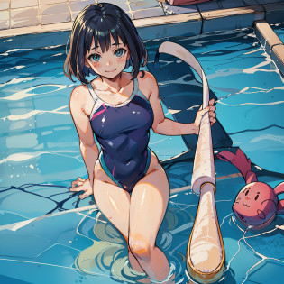 hi-school girl??a beauty girl?a short bob?sano?A smile?swimmning?Inter-High?Competitive swimsuit?in poolside?Swimming pool?High Leg Competitive Swimsuit?Half-undressed?