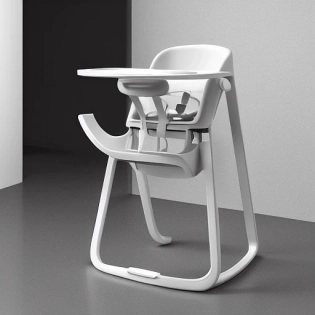 fullview baby high chair, grogu pram, high-tech, product design render on white background octane 4K render intricate and detailed texture, design by dieter rams apple �ar 3:4