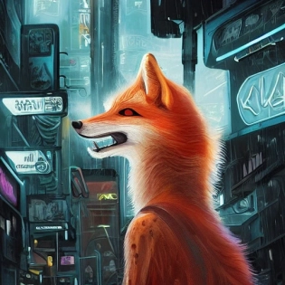 furry anthropomorphic female vulpes vulpes fulva with white fur eating noodles by a noodle kiosk in the crowded street of a city, cyberpunk, rain, harsh neon lights, highly detailed, digital painting, trending on artstation, concept art, sharp focus, illustration, art by artgerm and greg rutkowski and magali villeneuve