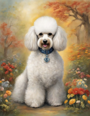 Certainly! Here's a description of a Miniature Poodle illustration in Naoki Saito's style:

