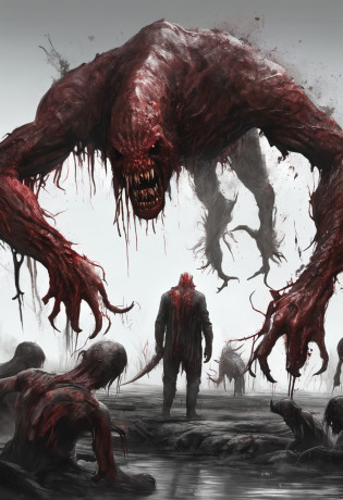 A painting of a demonic creature with a bloodied face and a bloodied head, carnage, Sci - Horror Art of Fiction, Science fiction horror artwork, inspired by Aleksi Briclot, Crocs de carnage, Horror fantasy art, par Aleksi Briclot, Horror concept art, venin, Art fantastique et horreur, Detailed illustration of 4K horror, Demonic creature, Dark Fantasy Horror Art