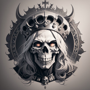 there is a drawing of a skull and a banner on a wall, skull design for a rock band, adorned with demon skulls, with a crown of skulls, intricate devilish designs, highly detailed linework, heavily gothic ornamental, crown of skulls, sacred skulls, detailed intricate illustration, sacred skull, orthodox symbolism diesel punk, ornate piracy, flesh ornate --auto --s2