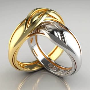 intertwined ring, gold silver, warm background, heavy detailed, photo realistic, realistic