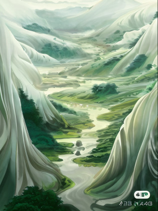 Image of Arafad standing in a valley with a river, surreal design, hd phone wallpaper, hq 4k phone wallpaper, 4 k hd illustrative wallpaper, 4 k hd wallpaper illustration, 4k highly detailed digital art, 4 k surrealism, HD 4K digital art, abstract scene design, Wallpaper phone, hd artwork, 4K HD artwork