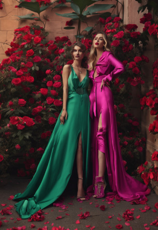 The two hugged?Broken roses?morden style?Business suit?Sexy long dress?indifferent expression?