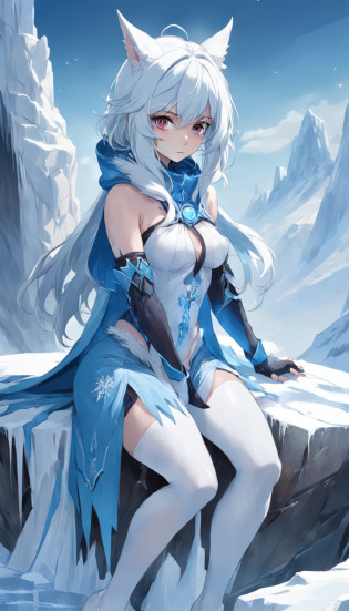 (A cold woman in an ice shooter costume sits on the edge of an ice cliff,Arquero con arco de hielo:1.2),(Pelo rojo: 1.5),(Capucha azul esponjosa,ojos azules,cana,Rostro delicado y hermoso:1.3),Fine and perfect anatomy,dynamicposes,Snowy day,Fantasyart,Hay un lobo blanco a su lado,Antecedentes de los glaciares,Debajo de tus pies hay acantilados de hielo,Blanco_Blue gradient rendering,the highest picture quality,high resolusion,Alto detalle,Sombras de objetos,Dynamic light sources,Cloudy days,Screen dimming,tmasterpiece,Arte oficial,Diagrama de cuerpo entero,The white wolf lay beside the woman,Detailed hair representation,,Luna River,Tianqingniu,Flor,1 girl
