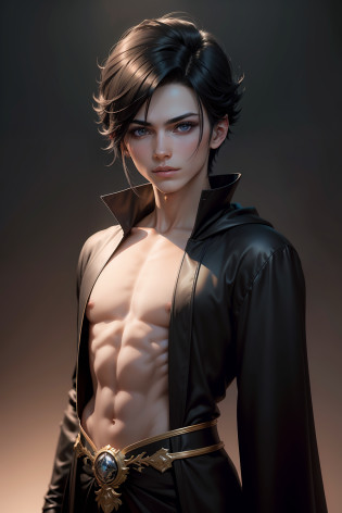 Androgynous boy wearing a black robe, Incarnation of a Deity related to the moon, joias de pedra roxa, arte assombrosamente bela, Corujas, RPG, fantasia, cabelo comprido platinado, Estilo anime, Perfect lips, pele de porcelana, HDR, UHD, 64 mil, studio lighting, realista, hyper realistic, simetrical face, Motor irreal, Bokeh, high - resolution scan
