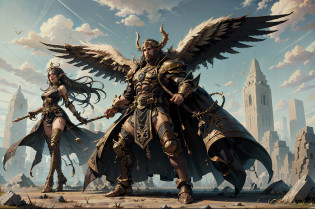 Melhor qualidade)), ((obra-prima)), (altamente detalhado:1.3)3D,tanjoreai , In the midst of a realm of enchantment and mythical wonders, contos de (heroes:1.1) e (Heroines:1.2) se desenrolam. Neste reino, Ancient prophecies predict the rise of a chosen champion destined to face a malevolent force that threatens to plunge the world into eternal darkness. The road to victory is spread across exotic and otherworldly landscapes, from mist-shrouded forests to towering crystalline peaks and (Ethereal floating islands:1.1). Aproveitando as artes arcanas, (poderosos bruxos:1.1) conjure spells that weave intricate patterns of magic, enquanto (Elven Archers:1.1) soltam flechas infundidas com poder antigo. (Dwarven blacksmiths create legendary weapons:1.1) imbued with the essence of mythical creatures, able to defeat even the most formidable enemies. The heroes embark on a dangerous mission, guided by ancient scrolls and enigmatic riddles. Ao longo de sua jornada, They meet wise mystics, criaturas que mudam de forma e (feiticeiras misteriosas:1.1) que possuem conhecimento proibido. As the heroes traverse the realms, Ancient ruins and forgotten temples reveal long-lost secrets and powerful artifacts. The shock of steel and the crackle of (magical energies:1.1) ecoam por antigos campos de batalha, while the fate of the world hangs in the balance. Heroes must invoke unwavering courage, unwavering unity and unlock your true potential to overcome seemingly insurmountable odds and fulfill your heroic destinies. Horus is the god of the sky and protection. He is represented as a man with a falcon's head or as a falcon itself. Horus is depicted wearing a double crown, called a pschent, which combines the white crown of Upper Egypt and the red crown of Lower Egypt. He carries a staff and ankh, symbolizing power and eternal life. Horus is also often depicted with outstretched falcon wings, symbolizing his divine natur