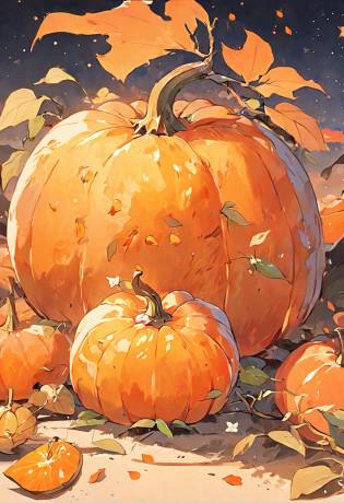 white backgrounid?pumpkins, watercolor paiting? full color digital illustration ?the fruits?pumpkins?Fruit poster attached