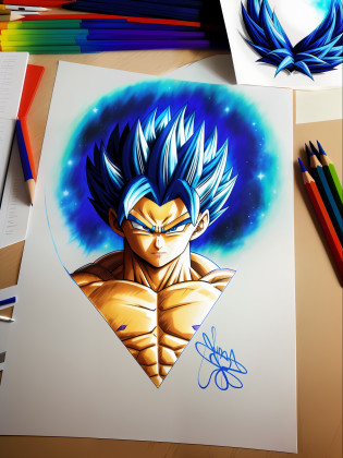 a closeup of a drawing of a blue haired goku, high quality colored sketch, vegeta, with vegeta head hair, super saiyan blue, an anime drawing, portrait of Vegeta, high quality fanart, inspired by Toriyama Sekien, dragonball character, Vegeta of dragon ball, anime drawing, highly detailed portrait of Vegeta, colorful drawing,  Prince Vegeta.