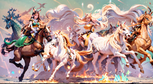 In this beautiful illustration?Eight unique female centaur characters are shown?They all have their own characteristics?Vivid and interesting?Radiant angelic centaurs from the heavenly realm?To the hellish centaurs surrounded by nightmarish flames?And then to the Wind Immortal Centaur dancing in the air?Unicorn centaur surrounded by lightning?Mechanical centaur in mechanical style?Dragon centaurs?Elf centaurs?Tiflin centaurs?Each character has their own unique charms and abilities?The illustration uses advanced artistic techniques and tools?Divide the scene into sections by geometric arrangement?Each section corresponds to a centaur character?This makes more efficient use of space?Through Midjourney's advanced brush tools?Color palette?Material packs and model packs?Exquisite costumes and equipment are designed for each centaur?Enhances the character's personality and visual appeal?The scenery in the illustrations is stunning?There are changing skies?rainbowing?extreme light?Stars and Moon?Incorporating iconic landmarks such as Mount Everest?and fireworks?tranquil lake?Natural and urban elements of waves and neon lights?Creates a magical atmosphere?The centaurs showed off their skills and equipment in a variety of environments?This is true even in extreme alien landscapes?Midjourney's tools make depicting details vivid and realistic?From intricate hairstyles and clothing to authentic textures?Enhances the realism of the characters and surroundings?The fusion of multiple art styles adds movement to the centaur's movement at all angles?The overall visual experience is further enriched?The final illustration was described as a 
