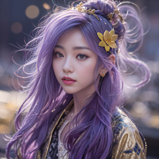 Genki Girl 32K?tmasterpiece?k hd?hyper HD?32K?Long flowing bright purple hair?Autumn Pond?zydink? a color? Asian people ?Genki girl?? ?Silk scarf?? Combat posture? looking at the ground? long whitr hair? Floating bright purple? Fire cloud pattern gold tiara? Chinese long-sleeved gold silk garment? ?Abstract metaverse splash?1.2?? white backgrounid?Lotus vitality protector?realisticlying?1.4??Bright purple hair?Smoke on the road?The background is pure? A high resolution? the detail? RAW photogr? Sharp Re? Nikon D850 Film Stock Photo by Jefferies Lee 4 Kodak Portra 400 Camera F1.6 shots, Rich colors, ultra-realistic vivid textures, Dramatic lighting, Unreal Engine Art Station Trend, cinestir 800?A girl with long flowing bright purple hair