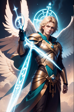 Archangel Michael is portrayed as a majestic and imposing figure. Ele possui asas largas e resplandecentes que se estendem com poder e autoridade. His bearing is haughty and his expression is determined, reflecting his position as leader of the heavenly armies. His armor is shiny and intricate, simbolizando sua natureza divina e seu papel como protetor.

--Atmosfera: The presence of Archangel Michael radiates courage, justice and protection. He is imbued with a heavenly aura, that brings hope and security to those who contemplate it. His posture is firm and confident, conveying the feeling of a tireless guardian.

--Symbolic Details: Archangel Michael is often depicted holding a flaming sword, symbolizing their struggle against evil and the destruction of negative forces. He may also carry a shield or a banner with sacred symbols, that represent your connection to the divine.

--Lighting and Color Palette: The illumination around Archangel Michael is intense and heavenly, enfatizando sua natureza divina. Uma paleta de cores composta por tons dourados, Sky whites and blues convey their purity and their connection to the kingdom of heaven.