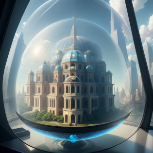 there is a glass dome with a picture of a city inside, glass domes, beeple and jean giraud, beeple. hyperrealism, greg beeple, beeple and tim hildebrandt, beeple and greg rutkowski, hyperrealistic surrealism, dome of wonders, glass dome, planet landscape, jacek yerka and vladimir kush
