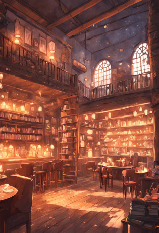 There is a living room?There are a lot of books on the shelves, cozy cafe background, cozy place, cozy environment, designed for cozy aesthetics, Relaxing concept art, cozy home background, Cozy atmosphere, pleasant cozy atmosphere, highly detailed scenario, a multidimensional cozy tavern, cozy and peaceful atmosphere, cozy living room background, cozy environment, cosy atmoshpere, highly detailed environments