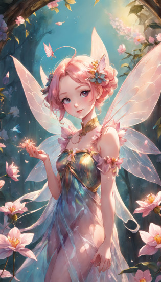 a drawing of a fairy with a rose in her hand,Transparent and lightweight wings like cicada wings,oil shiny skin,Barott style classical garden,Aerial view,Concept art,sky,study of a flower fairy, fairy aesthetics, space flower fairy, faerie, portrait of a fairy, portrait of fairy, smiling as a queen of fairies, queen of the fairies, beautiful fairy, the non-binary deity of spring, fairy queen, elf girl wearing an flower suit, fairylike,Peach blossom, cherry blossom, orchid, hyacinth, plum blossom, rose
