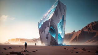 there is a large iceberg in the middle of a desert, behance contest winner, adobe after effects, epic dimensional light, advertising visualization, inspired by Edward Ben Avram, similar to the bifrost, trending on artstaion, female made of ice --auto --s2