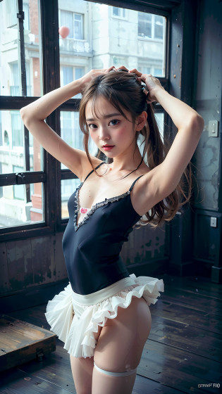 wearing tutu, in a studio, (Best quality, 8k, 32k, Masterpiece, UHD:1.2), (realistic), (photorealistic:1.2), (high resolution), ultra detailed, extremely beautiful face & eyes, (loli), 1girl, young woman, cute, round small face, wearing tutu, classical ballet ballerina tutu, classical ballet costume, (sweaty), 10mm Lens, f1.8, Fujifilm XT3, wearing tutu