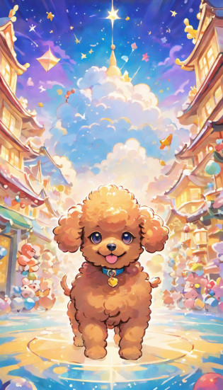 Experience the whimsical world of Naoki Saito through this enchanting Toy Poodle illustration. Naoki Saito's distinctive style is characterized by vibrant colors, intricate details, and a touch of surrealism, and all these elements converge to bring this artwork to life.

In this mesmerizing piece, the Toy Poodle is transformed into a magical creature, its fur adorned with a kaleidoscope of vibrant hues that burst forth from the canvas. Saito's meticulous attention to detail creates a sense of depth and texture in the Poodle's fluffy coat, making you want to reach out and touch it.

Set against a backdrop of fantastical landscapes and dreamlike scenery, the Toy Poodle becomes a fantastical companion, inviting you to explore this captivating world. Naoki Saito's masterful use of color and composition draws you into a narrative that's both playful and profound.

This artwork not only celebrates the beauty and charm of the Toy Poodle but also invites you to embark on a visual journey through the imagination of one of today's most visionary artists. It's a delightful fusion of canine elegance and surreal wonder that's sure to captivate art enthusiasts.

Bring a touch of magic and artistry into your life with this Toy Poodle illustration in Naoki Saito's style, and let it transport you to a world where dreams and reality intertwine,