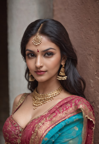 a indian woman posing for a picture, indian, traditional beauty, indian, beautiful goddess, ornate cosplay, indian style, indian super model, beautiful maiden, gorgeous woman, south east asian with long, provocative indian, gorgeous beautiful woman, beautiful asian girl, extremely detailed goddess shot, jaw-dropping beauty, big boobs deep cleavage sexy navel, no clothes, exposed, big bust, pink nipples