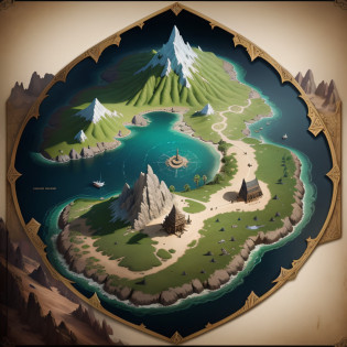 Pirate Island map?ancient map, ancient fantasy regional map, battle map prop, mythological map, Pirate treasure map, Game map, Fantasy map,  game map matte painting, cartoony?low polygon?low polygon?ln the forest?A desert?snowfield