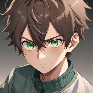 atormentado, stand, garoto, demonio, desiludido, Anime boy with brown hair and green eyes looking at the camera, cabelo cacheado, dead expression, Nice realistic portrait, anime semi-realista, detailed anime soft face made by anime painter studio, Retrato anime do homem bonito, realistic anime art style, arte cg anime suave, anime de rosto de alto detalhe, anime semi-realista, estilo anime semi-realista, Retrato estilo anime, homem alto do anime com olhos mel, A man in this 30's, terno marrom escuro, Sorriso leve, Restolho de 3 dias, Tiro de cabelo castanho desbotado, olhos verdes, topo da cintura, Standing in a 19th century study. Young man with green eyes in anime version with: � Early intelligence and ability to learn fast. � Observant and attentive to details. � Ability to concentrate and solve mathematical problems. � Tendency to repress feelings and keep them to themselves. � Persistence in the search for validation and social connection. � Perception that negative experiences have affected your self-image. � Feeling disillusioned and loss of meaning in life. � Search for extreme experiences to fill an emotional void. � Difficulty establishing healthy relationships due to feelings of inadequacy. � Internal conflict between the desire to act and the inaction resulting from fear or insecurity.