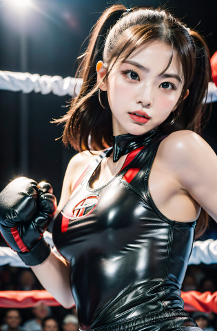 Content: Vivid and realistic image of Eri Kamei dressed in a boxing costume standing in a boxing ring. She wears boxing gloves??Ready to fight. In the background?A bright boxing ring with ropes and cheering spectators is on display.
Medium: Photography.
Style: The style is?It should be ultra-realistic with an emphasis on the details of the clothes and the expression of Eri Kamei. The image is?Must be inspired by an energetic boxing match, Capture strength and determination in her eyes.
Lighting: The lighting should be dramatic, With spotlights highlighting Eri Kamei, Increase the contrast between light and shadow?Emphasizes the muscles of her shape and stance.
Colors: Leverage a palette that brings out the rich colors of boxing rings, Focus on the red of gloves and neutral tones of boxing attire.
Composition: Use a high-resolution 16k camera with a 16:9 aspect ratios to capture this image. To emphasize her powerful stance?The shot should be taken from a low angle, Use lenses that provide sharp focus and depth of field?highlight details.
parameter: --ar 16:9 - V5.1 --Style raw --Q 2 --S 750