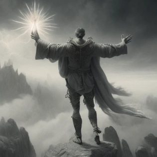 man who flies to hell after death, struggle for life, longing for the light, regret for a life lived, hope to save his soul, martyr, sorrow, injustice, anguish, cinematic, hyper realism, high detail, octane render, 8k, Gustav Dore