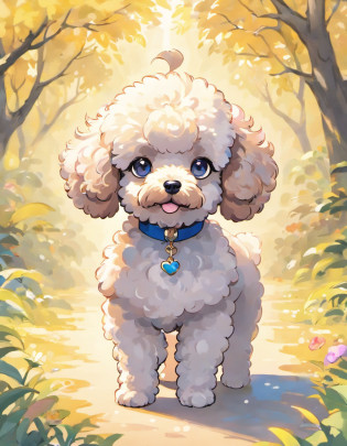 Behold a stunning work of art in Naoki Saito's signature style, featuring the charming and elegant toy Poodle. This exquisite illustration captures the essence of this beloved breed with a touch of grandeur and mystique.

Its fur is depicted with intricate attention to detail, showcasing every curl and wave, while the eyes hold an air of wisdom and grace. The toy Poodle's pose exudes a regal and confident aura, reflecting the breed's proud demeanor. On a white background. very detailed eyes,

Naoki Saito's use of rich, vibrant colors brings life to the artwork, making the toy Poodle stand out against the backdrop of lush scenery. Each stroke of the brush tells a story, evoking a sense of wonder and admiration for this enchanting creature.

This illustration is more than just a visual delight; it's a testament to the skill and artistry of Naoki Saito, inviting you to immerse yourself in a world where the toy Poodle reigns supreme. Whether you're a fan of art, dogs, or both, this piece is sure to captivate your heart and imagination. Running and jumping towards viewer, rainbow colors,
