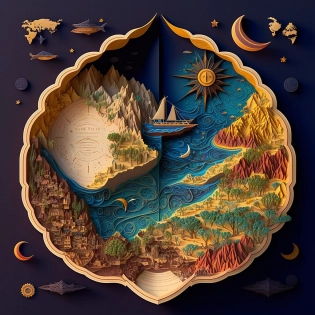 ancient map, Paper quilling, paper cut art, paper illustration::5 very detailed, 8k::2