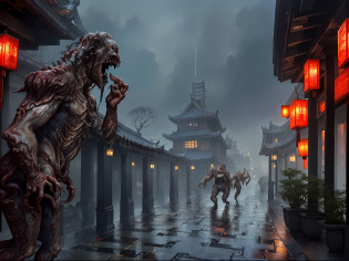 Photorealista, hightquality, ?masterpiece, Film composition, (Towns and monsters),Rough village with many lights on the buildings?Nice view, (grotesque monsters,There are monsters in town,Monsters are hiding),dreamy Chinese towns?Chinese Village?amazing wallpapers?Japan?Japan Village?Ultra-realistic town photos?Old Asian Village?japanese city,By Raymond Han?rainy evening?Futuristic Chinese castle?beautifully lit buildings?Evening in the rain?Beautifully Aesthetic?a picture?film like?8K?high detal ((Heavy rain)))