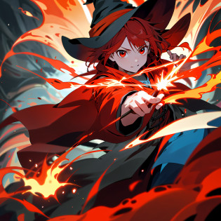 wizard, witch, one girl, red hair, flame, rage, high resolution, 4K, 8K, accurate dissection, perfect hand, perfect finger, correct finger,