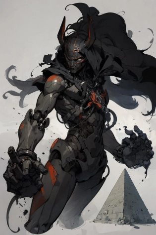 1robot, anubis , solo, fighting , pyramid(color ink sketch by Joao Ruas , Andre Kohn )