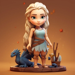daenerys targaryen, isometric, full body, blender 3d, style of artstation and behance, Disney Pixar, Mobile game character, clash royale, cute